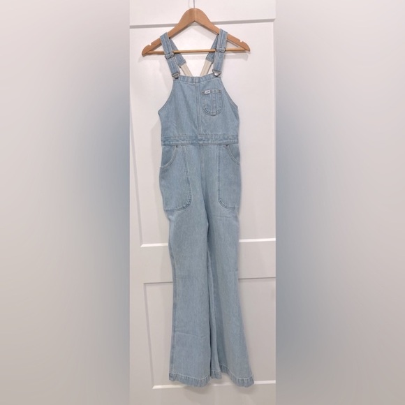 NWT Free People x Lee Factory Flare Overalls Vibrant Blue Denim Small Festival - Picture 4 of 15